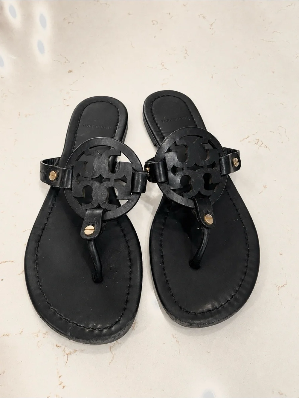 Tory Burch Black Logo Cutout Thong Sandals